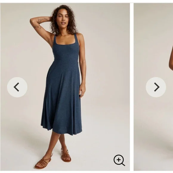 navy blue dress with red shoes Beyond Yoga Spacedye Garden Party Dress
